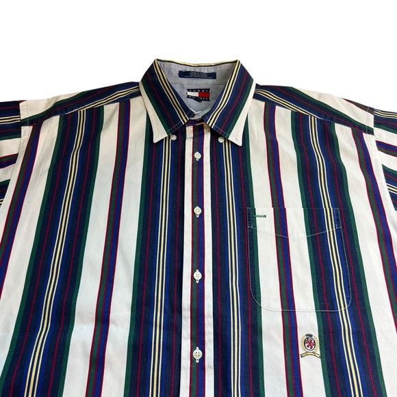 Tommy Hilfiger Vintage Men's XL Striped Shirt Button Front Short Sleeve Short - Picture 1 of 10